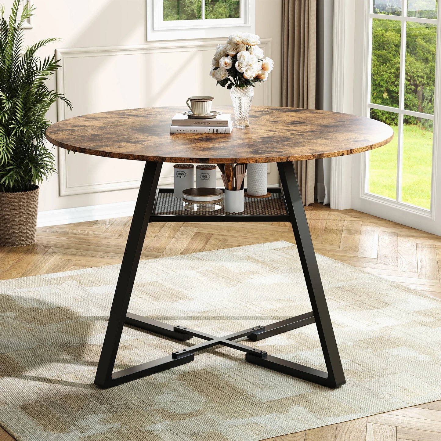 Athens Eettafel – Rond | 120 cm & Industrieel