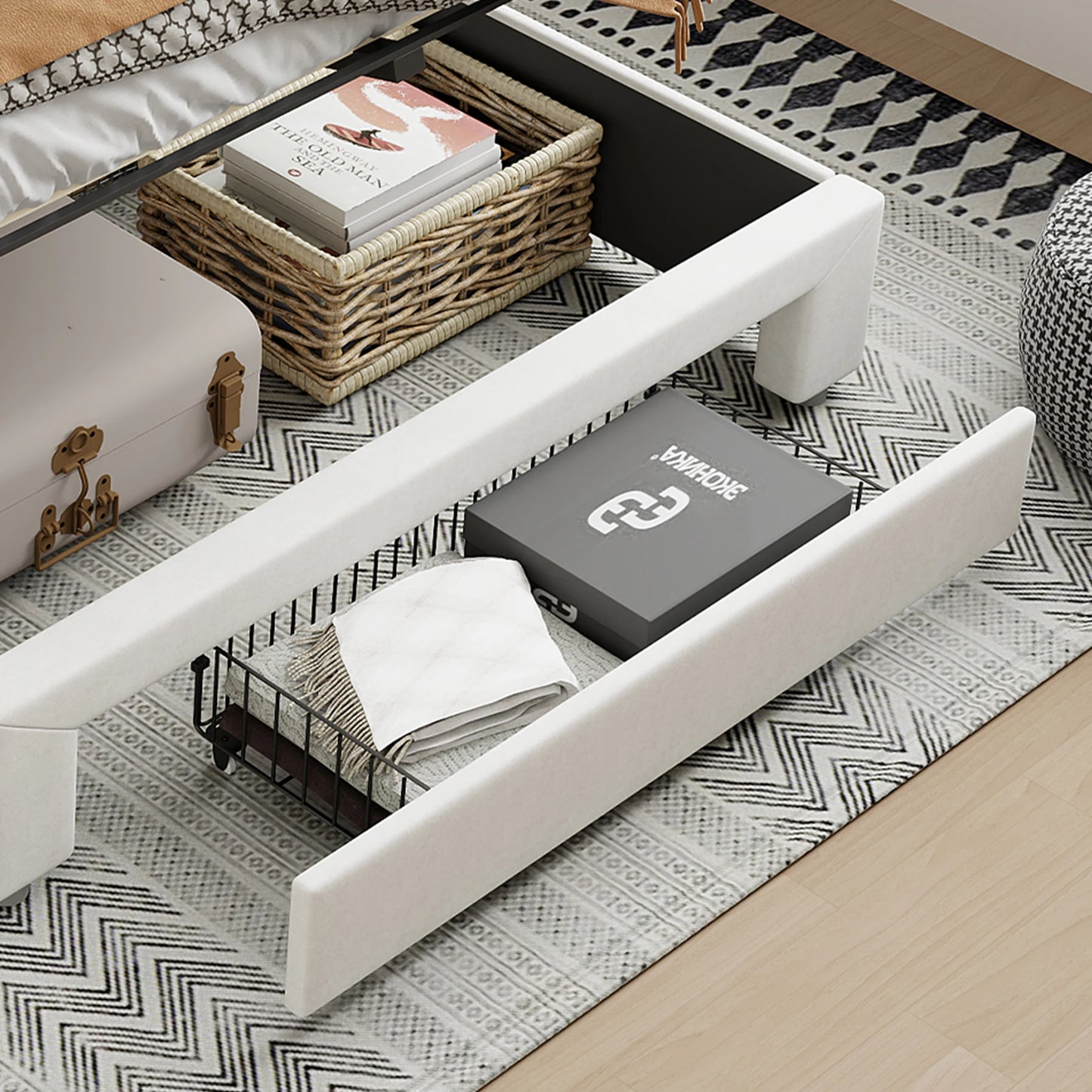Luba bed met gasveer‑opslag