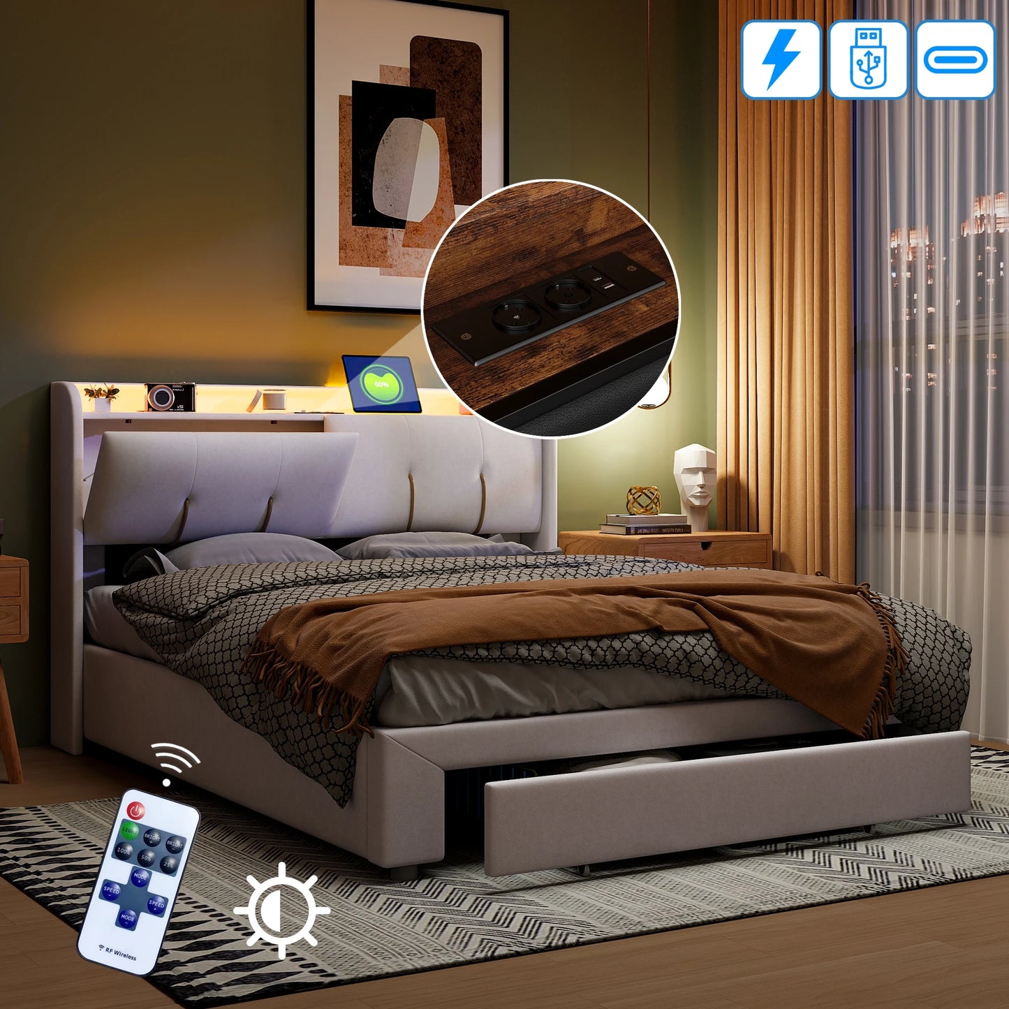 Luba bed met gasveer‑opslag