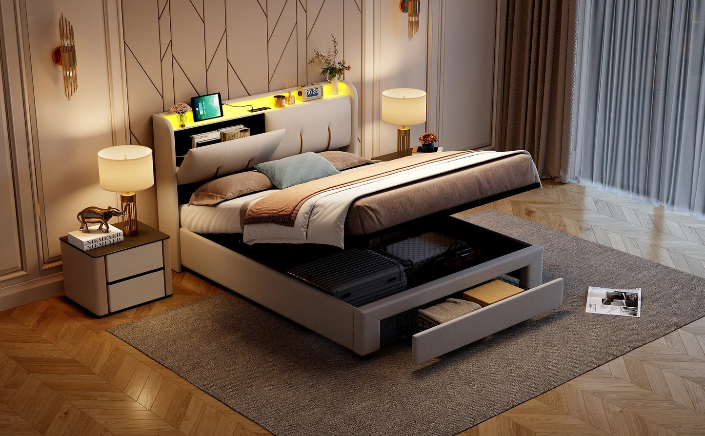 Luba bed met gasveer‑opslag