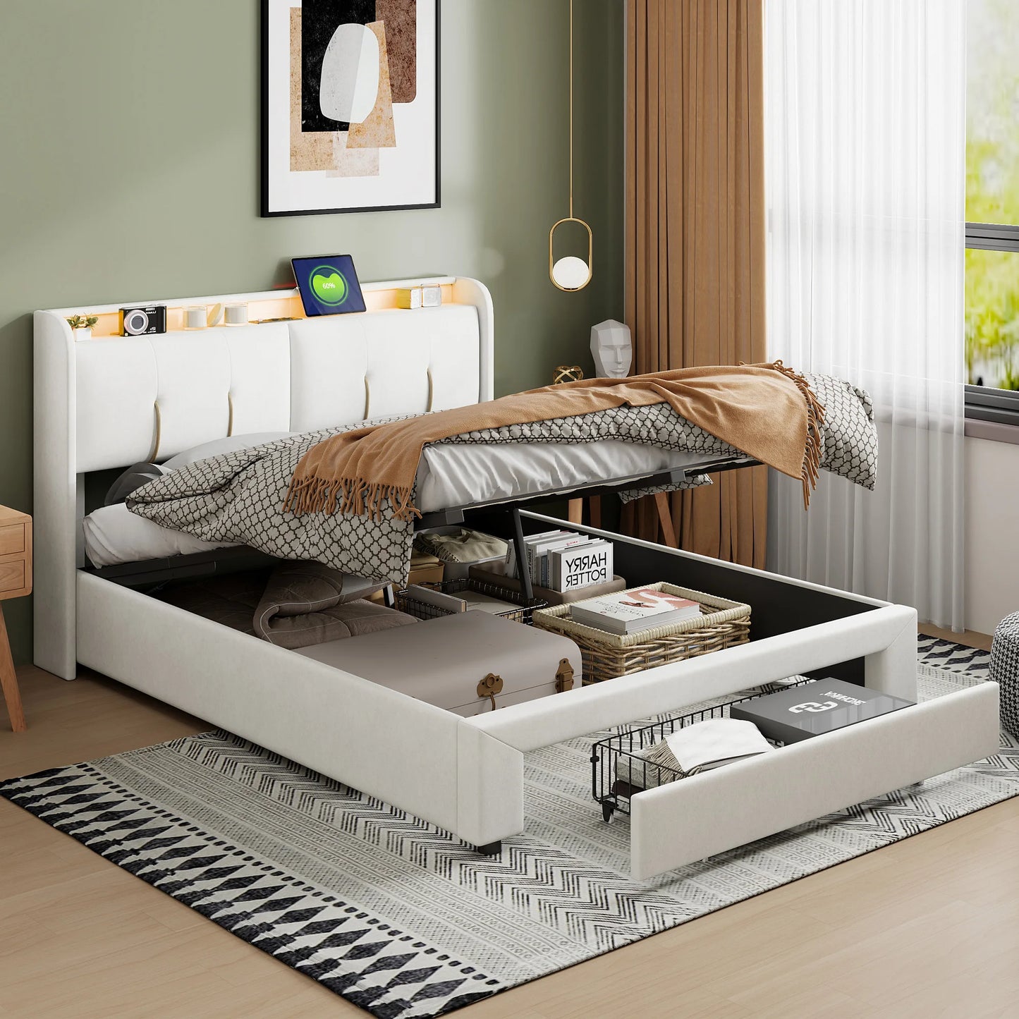 Luba bed met gasveer‑opslag
