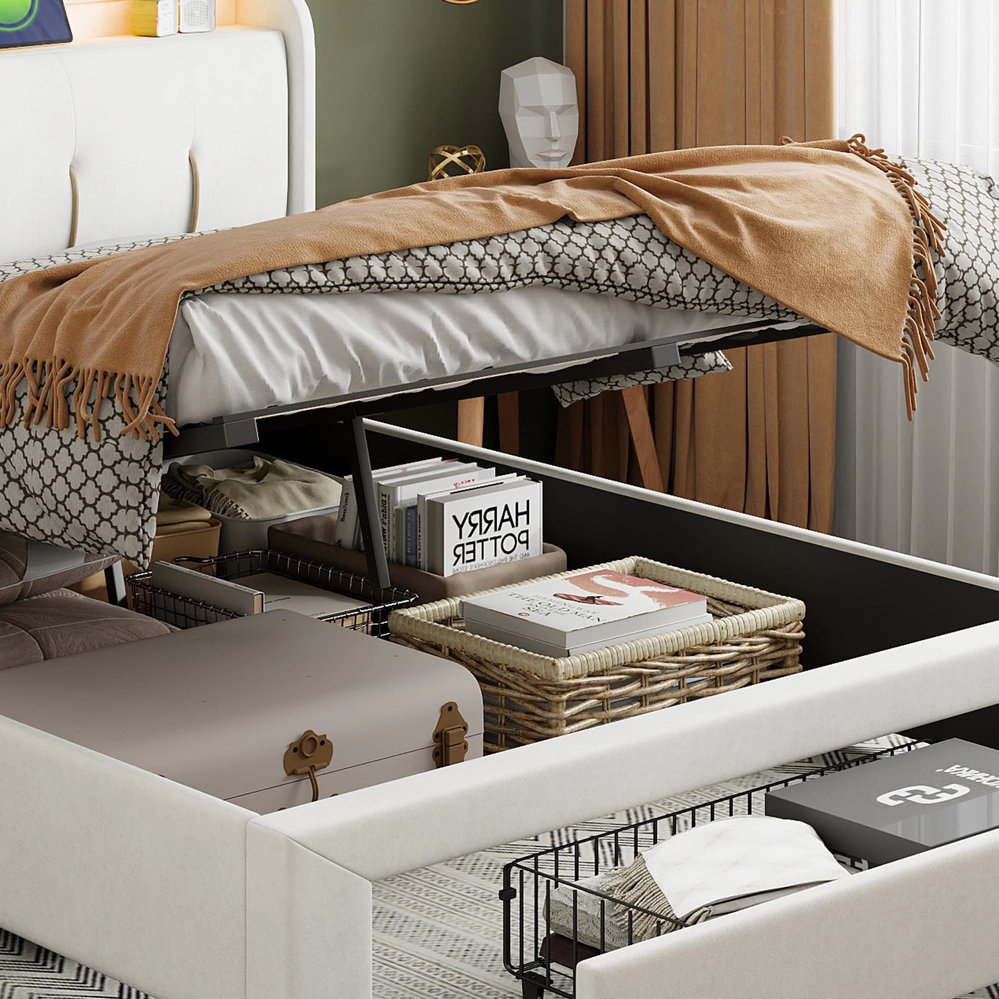 Luba bed met gasveer‑opslag