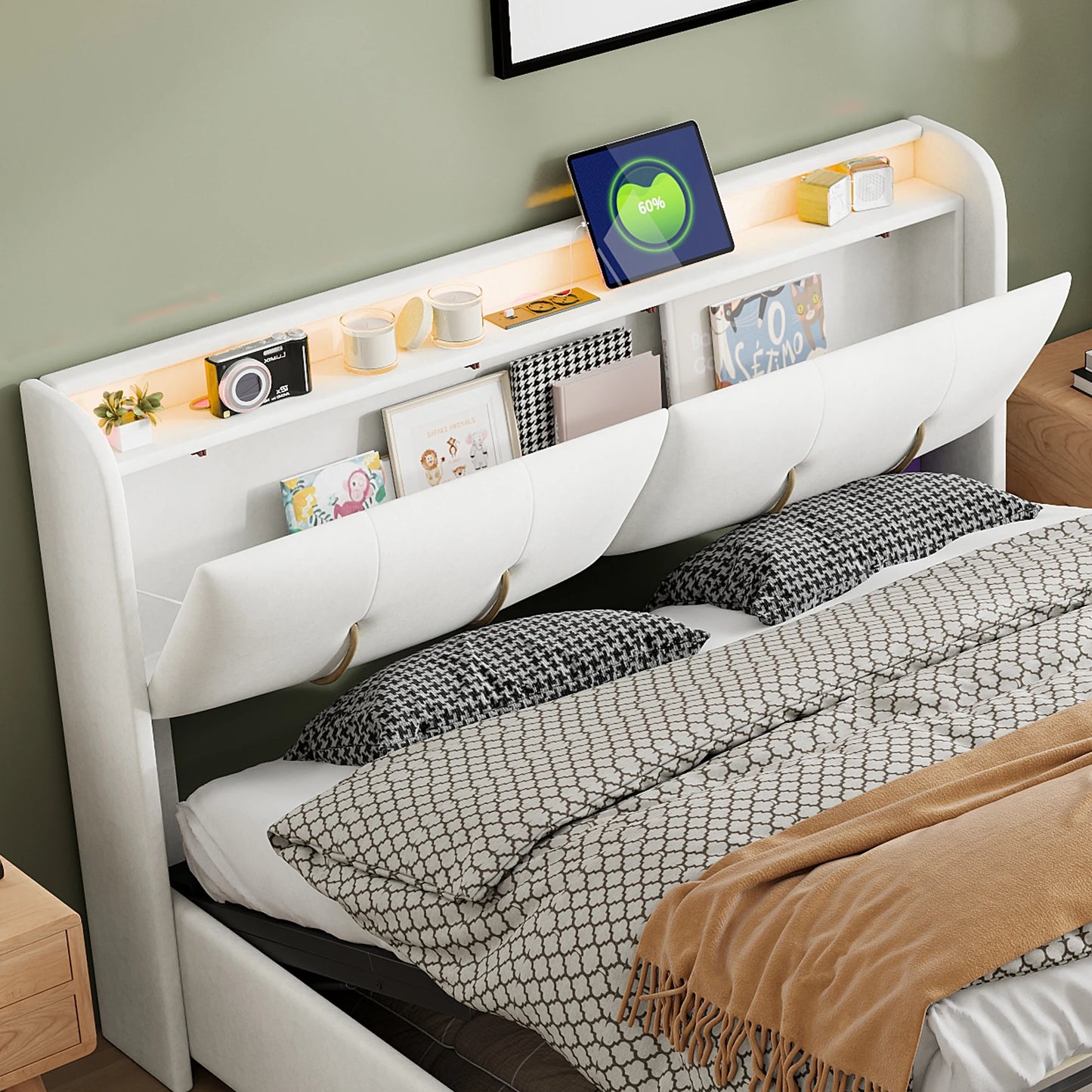 Luba bed met gasveer‑opslag