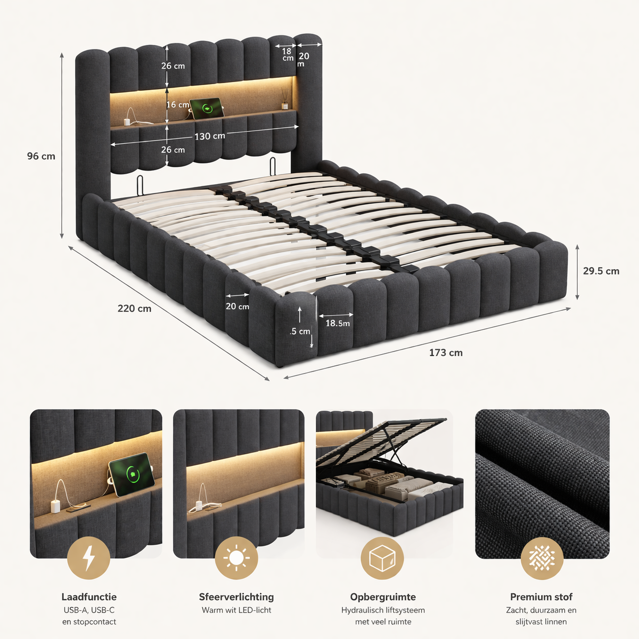 Port bed met USB & LED