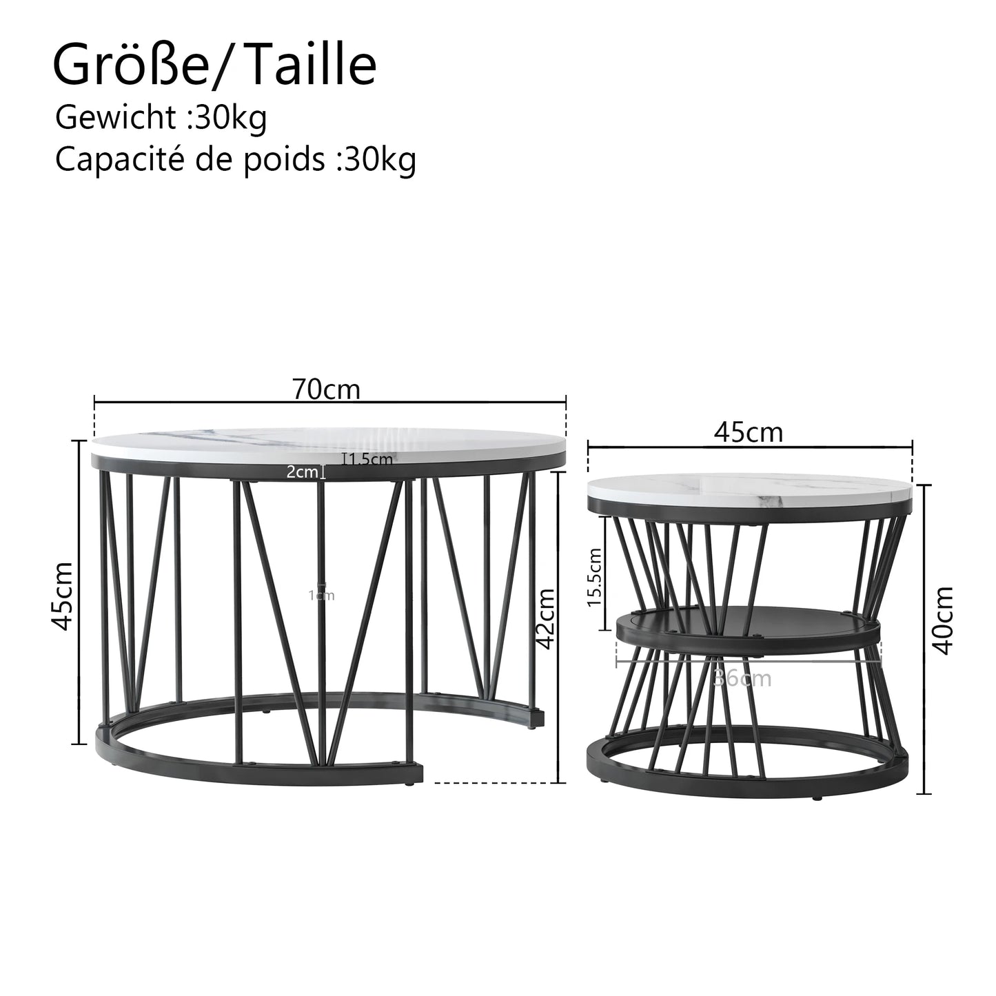 Vilnius Salontafel Set – Marmer Look | 2-Delig