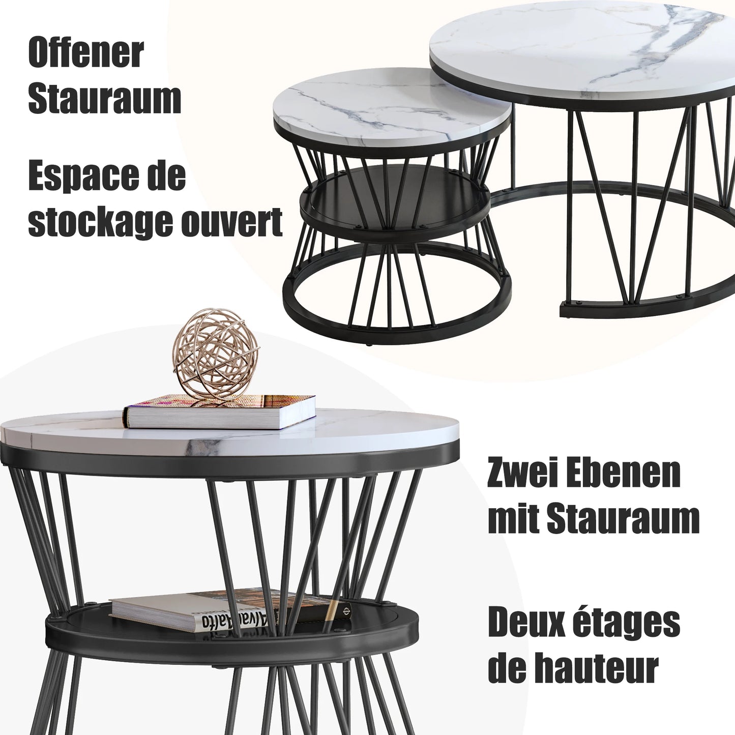 Vilnius Salontafel Set – Marmer Look | 2-Delig