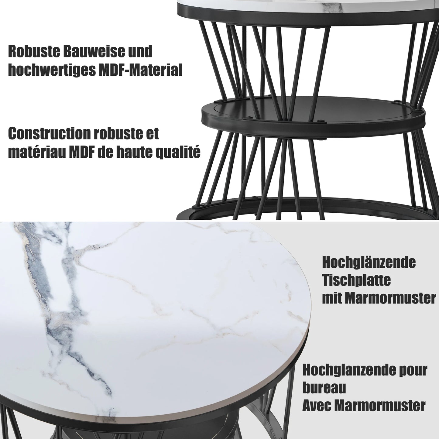 Vilnius Salontafel Set – Marmer Look | 2-Delig