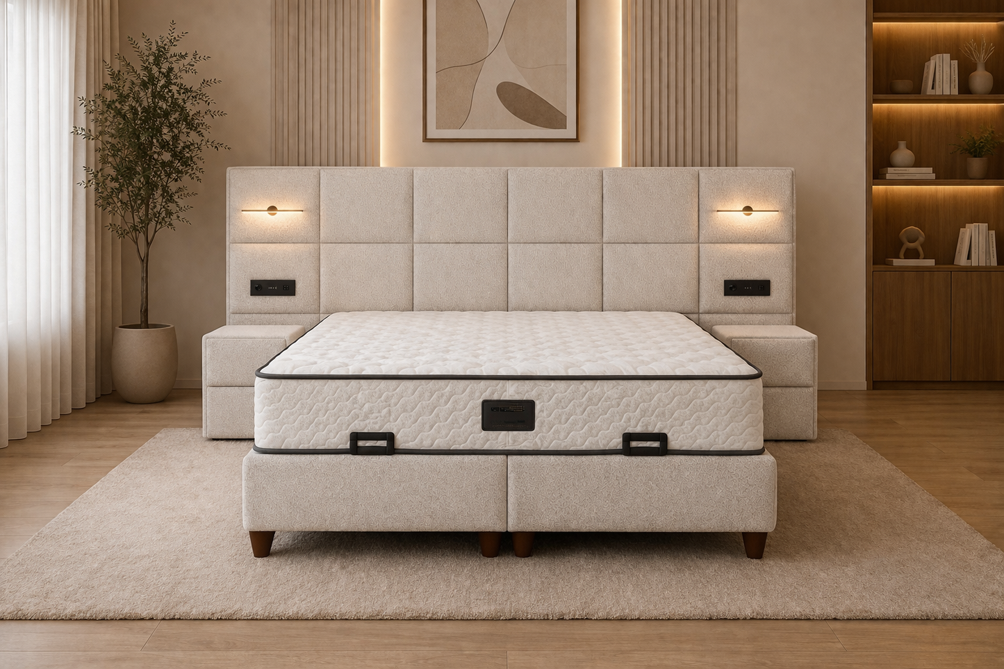 Belek Boxspring 160x200 met Opbergruimte, LED & USB | Luxe Teddy Bed