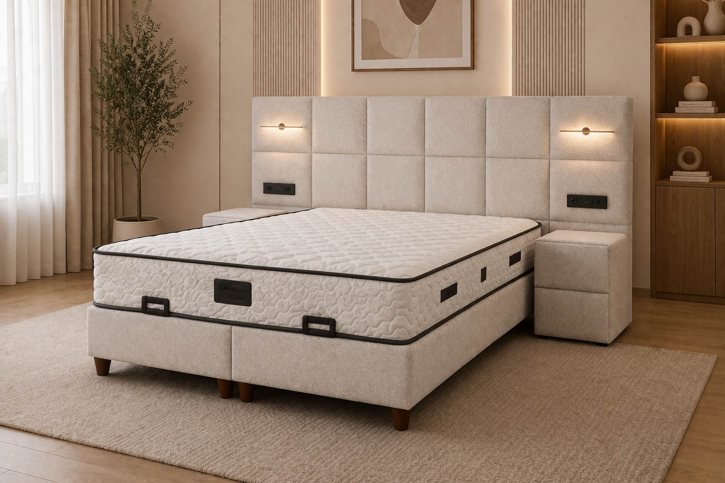 Belek Boxspring 160x200 met Opbergruimte, LED & USB | Luxe Teddy Bed