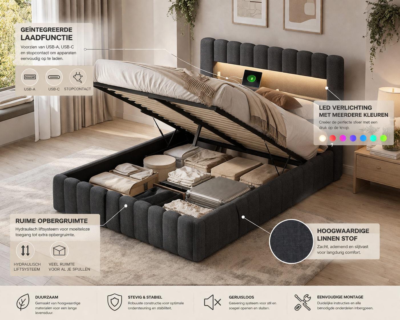 Port bed met USB & LED