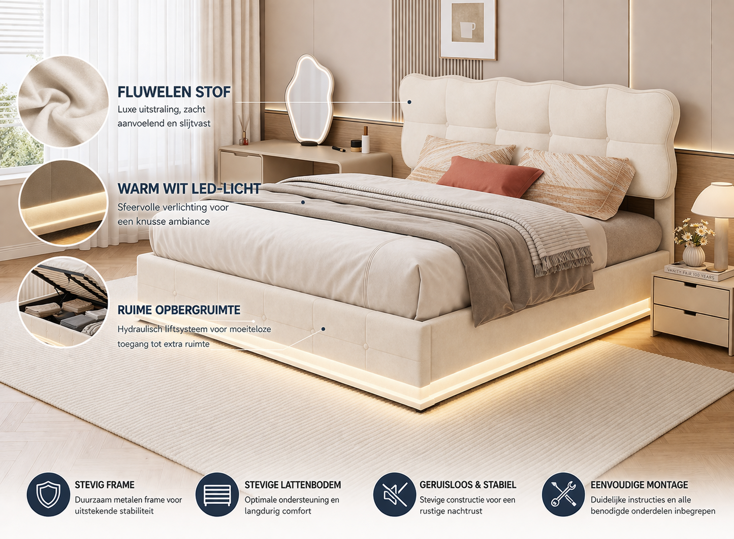 Ares opbergbed met LED‑verlichting