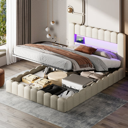 Peru Gestoffeerd Bed 180x200 cm met LED en USB met opbergruimte