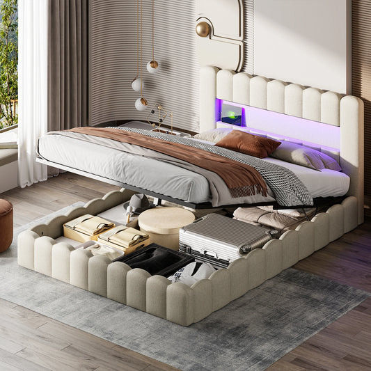 Peru Gestoffeerd Bed 180x200 cm met LED en USB met opbergruimte
