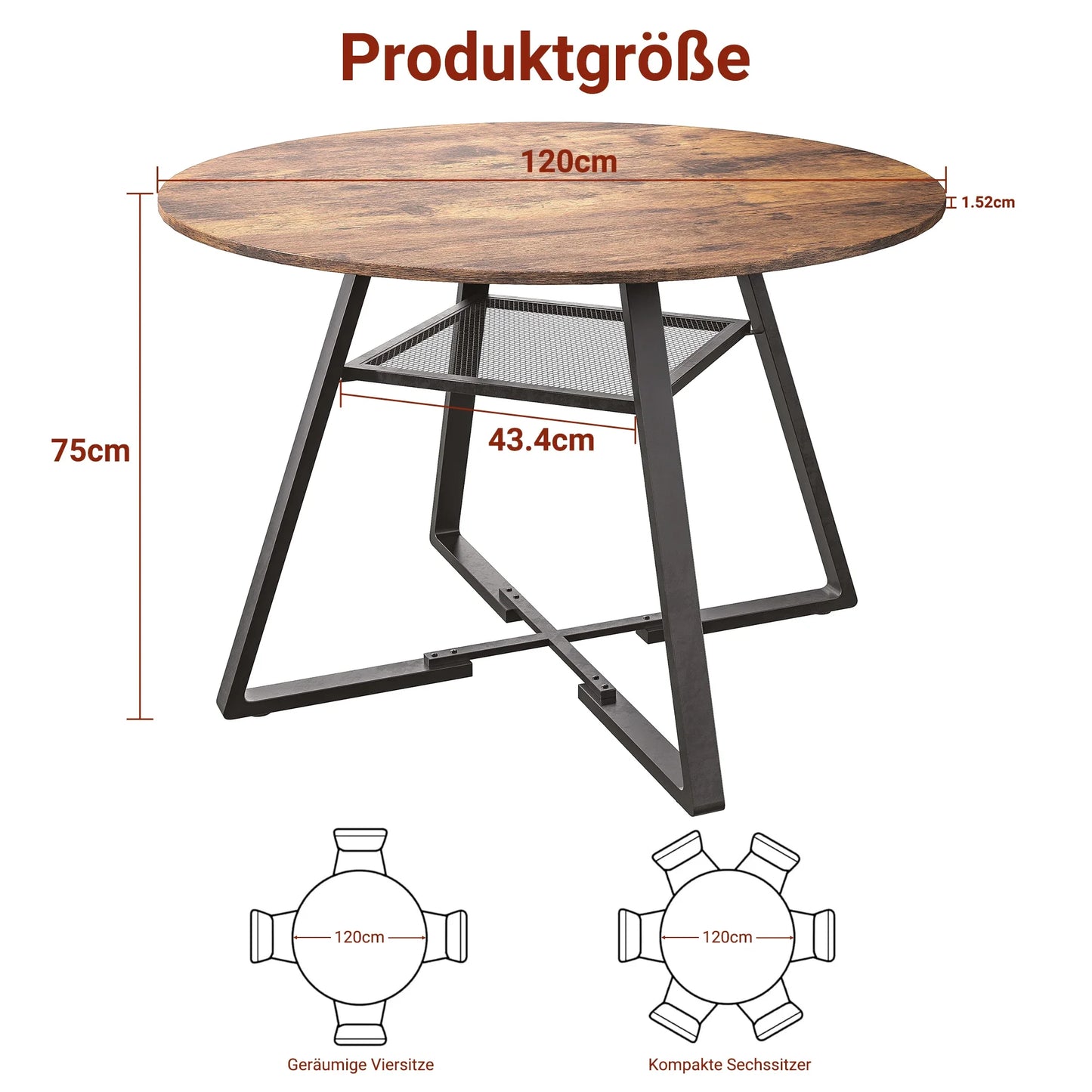 Athens Eettafel – Rond | 120 cm & Industrieel