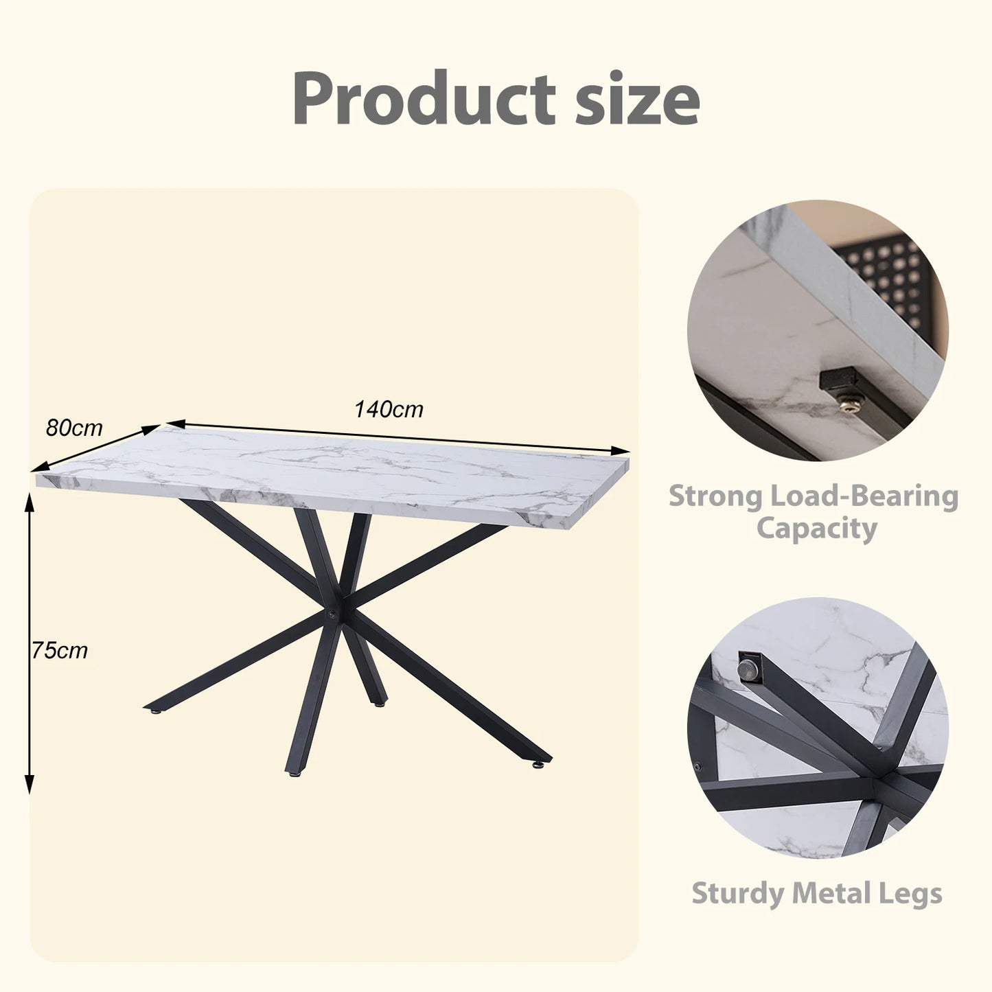 Milan Eettafel – Marmerlook 140 cm | Modern