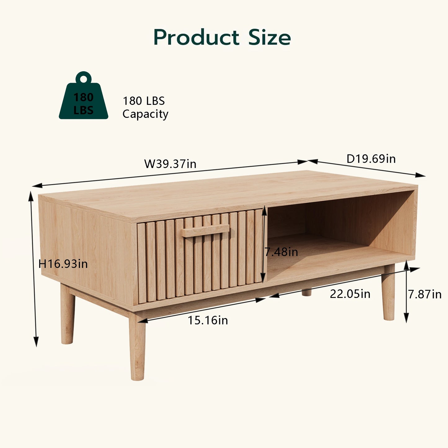Marbella Salontafel – 100 cm | Met Opberglade