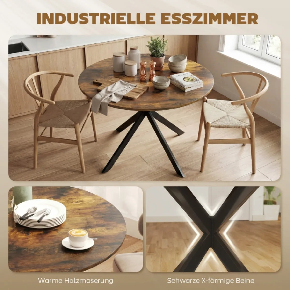 Milan Eettafel – Rond Industrieel | 4 Personen