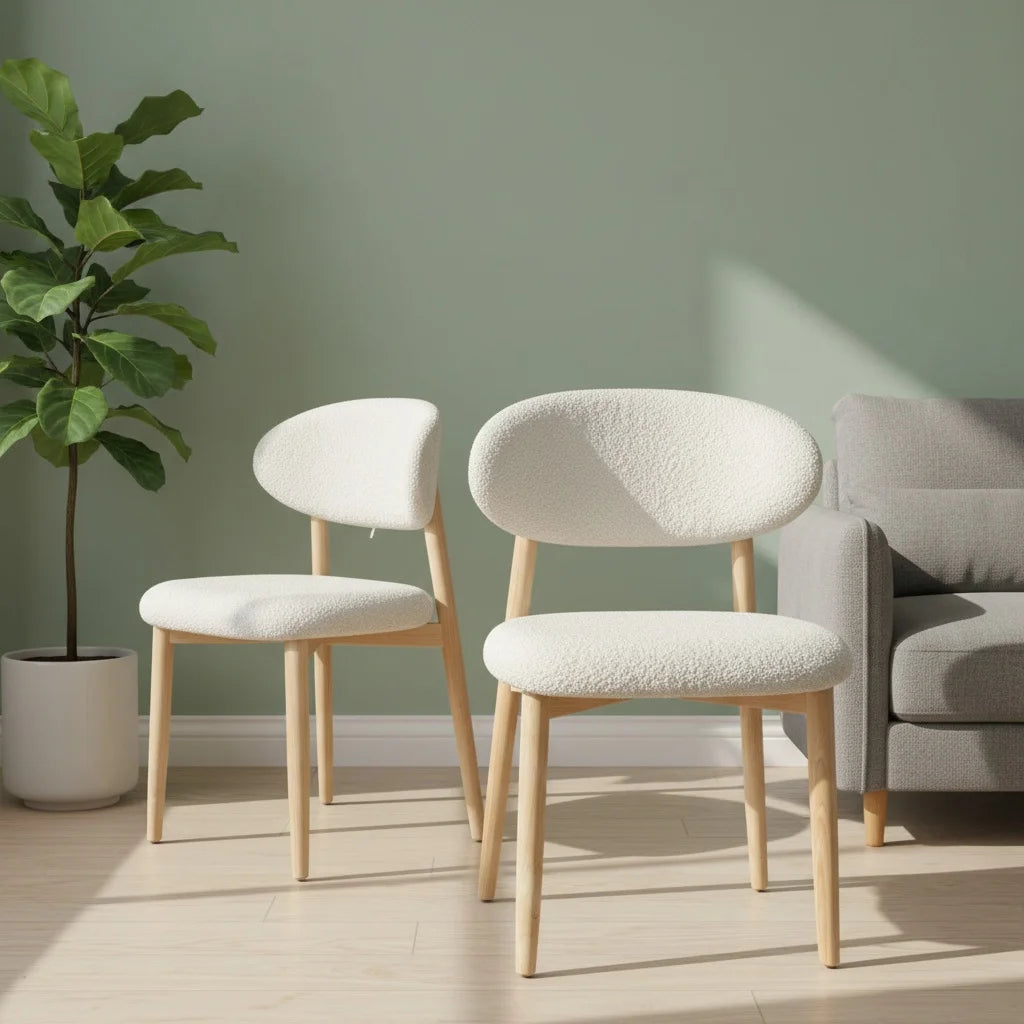 Ljubljana Eetkamerstoelen – Set van 2 | Bouclé Wit