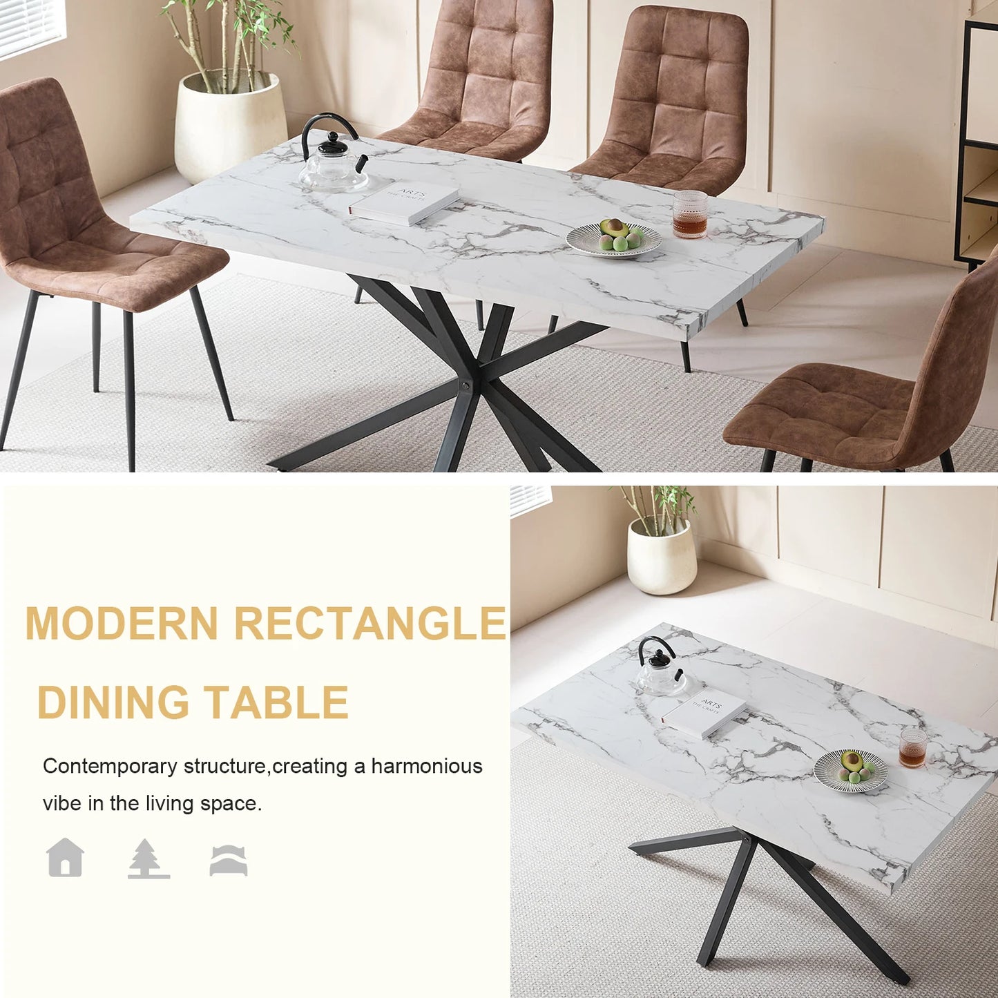 Milan Eettafel – Marmerlook 140 cm | Modern