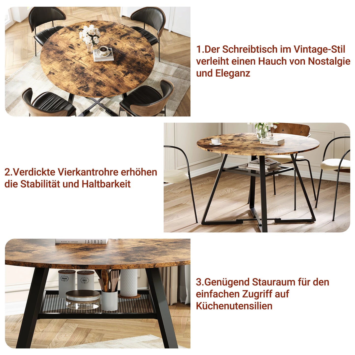 Athens Eettafel – Rond | 120 cm & Industrieel